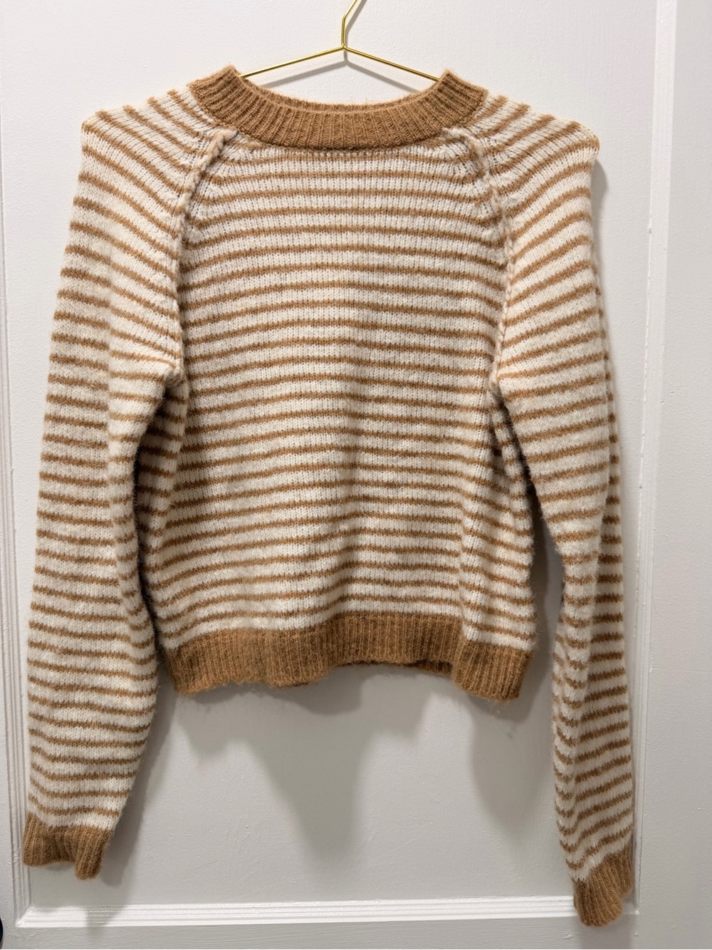 American Eagle Outfitters Striped Crewneck Sweater - Cream & Tan